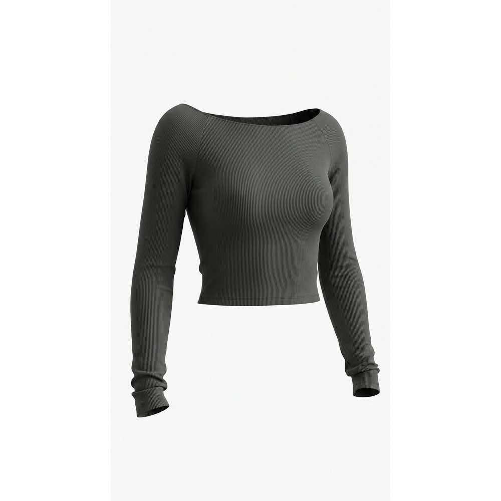 Fashion Nova Womens Olive Green Ribbed Boat Neck Long Sleeve Crop Top RT33429L L